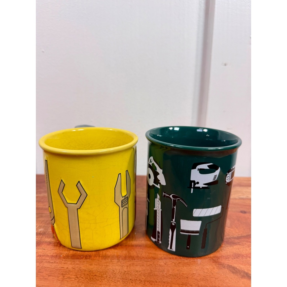 Menards Coffee Mug 3D Tools Graphic Set of 2 Yellow & Green Tool Handles Ceramic - Picture 4 of 13